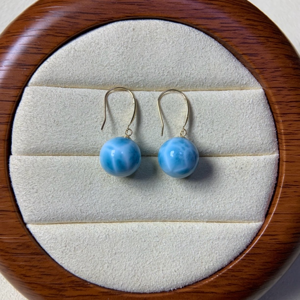 海纹石圆珠耳坠18k金镶嵌简约时尚气质百搭款