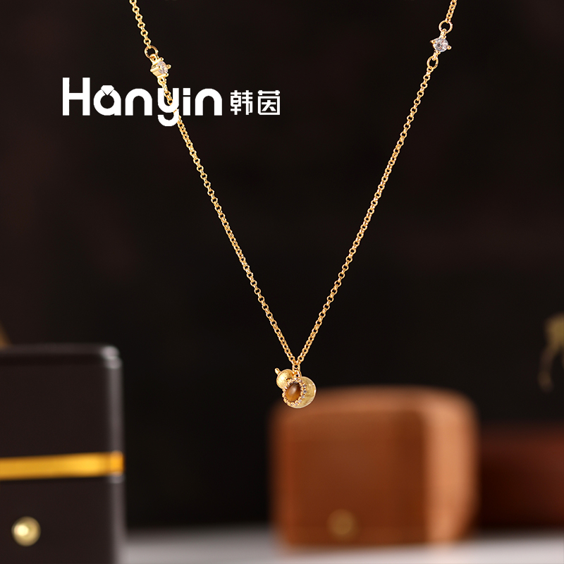 高定木变石虎眼石拉丝宝葫芦泡泡项链