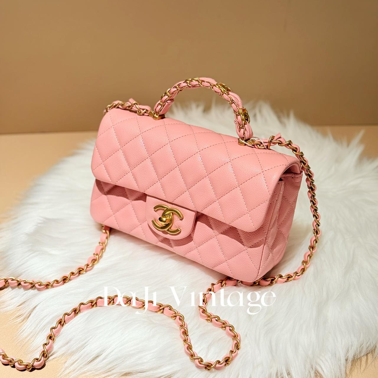 99新 Chanel/香奈儿 大吉中古/Chanel香奈儿粉金手柄大mini斜挎包