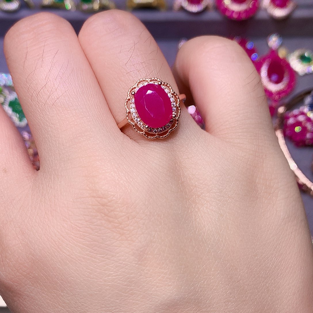 红宝石戒指银S925镶嵌