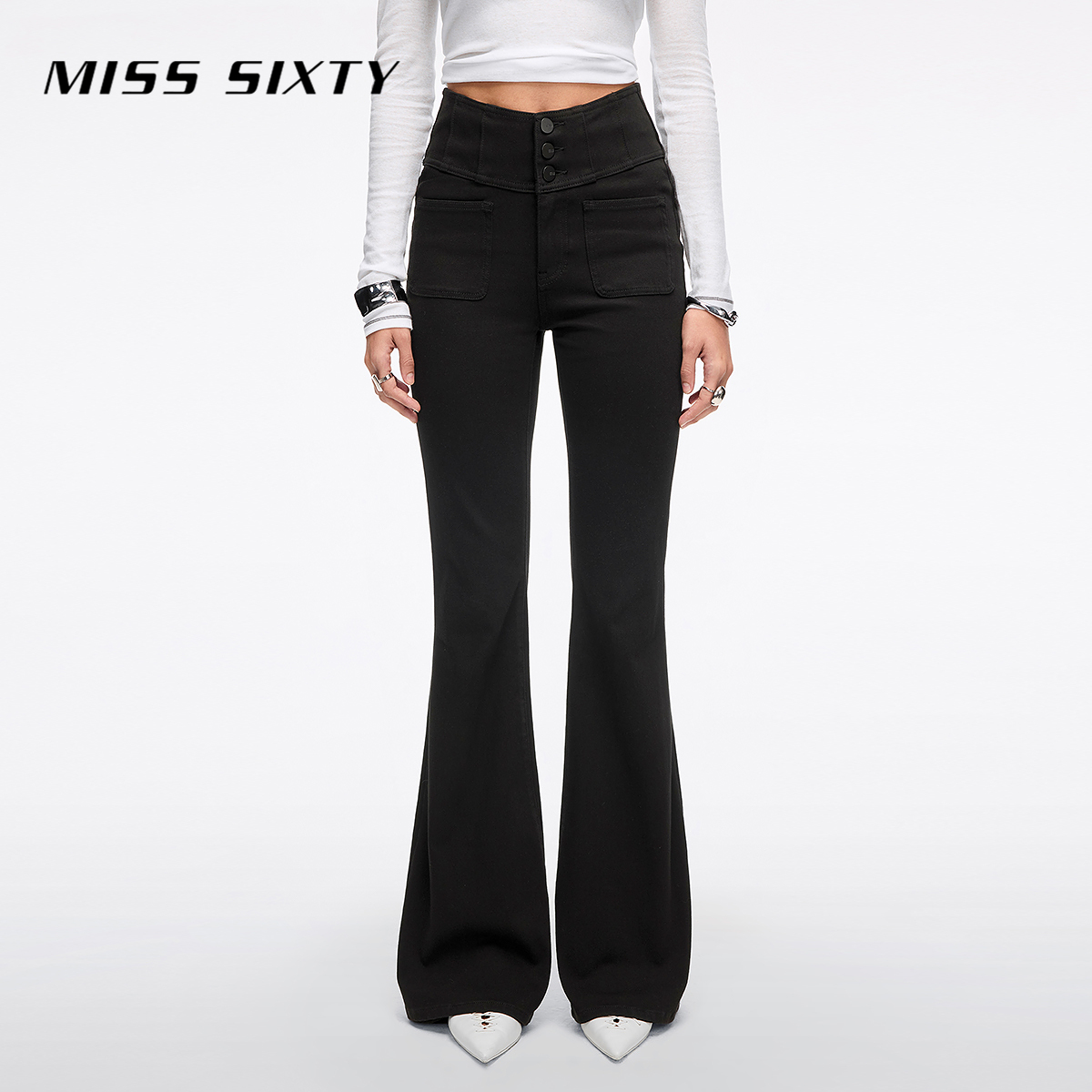 Miss Sixty2026春季新款牛仔裤女V腰修身显瘦四面弹超模裤喇叭裤