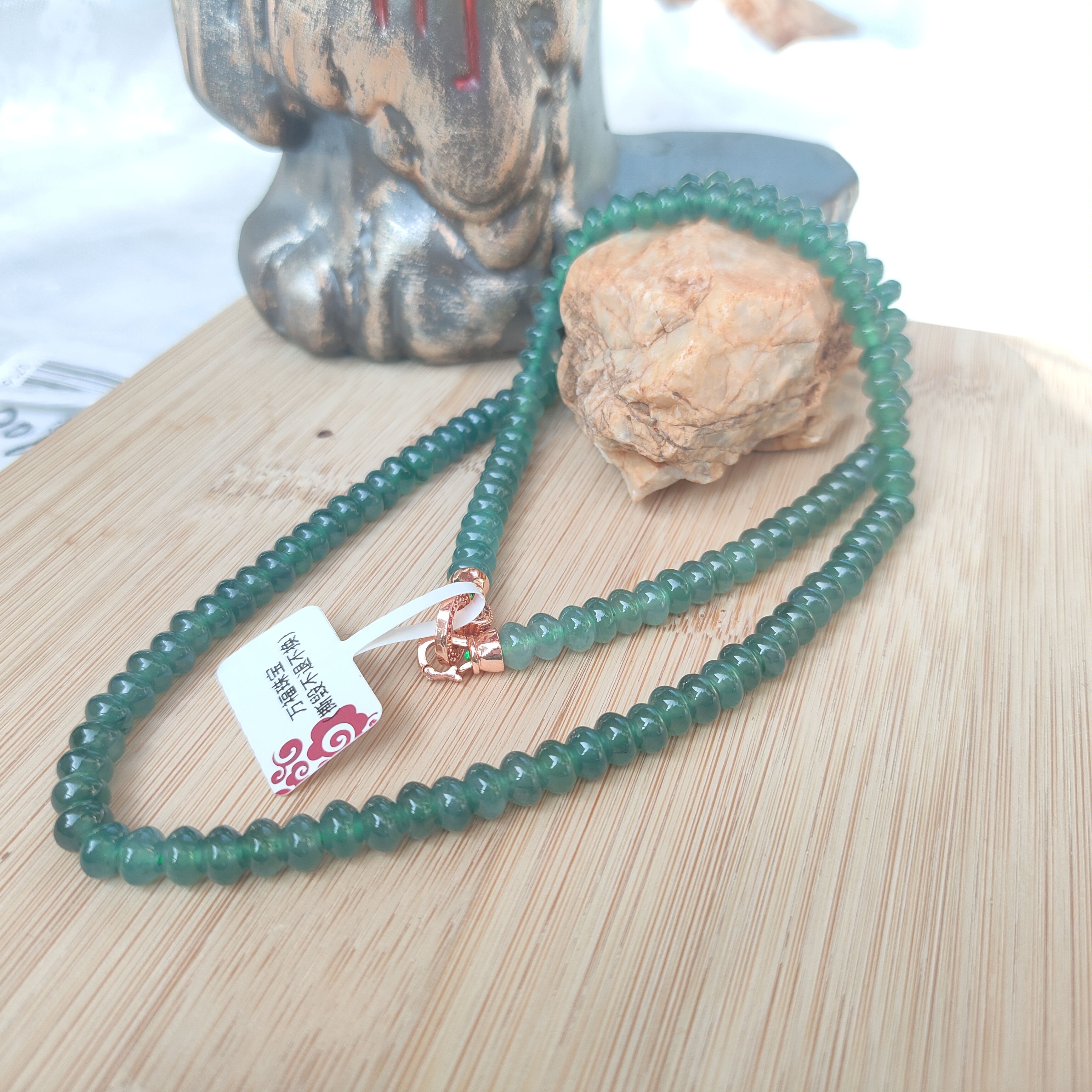 天然A货翡翠卡6mm算盘珠晴水飘花的项链