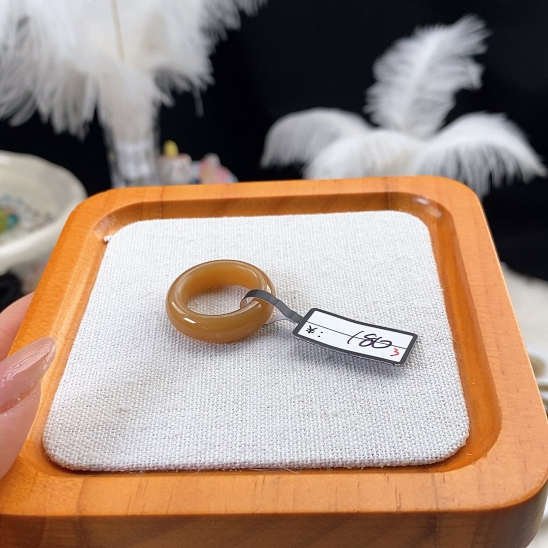 -****和田玉未镶嵌戒指r9金桔糖圆条17.4