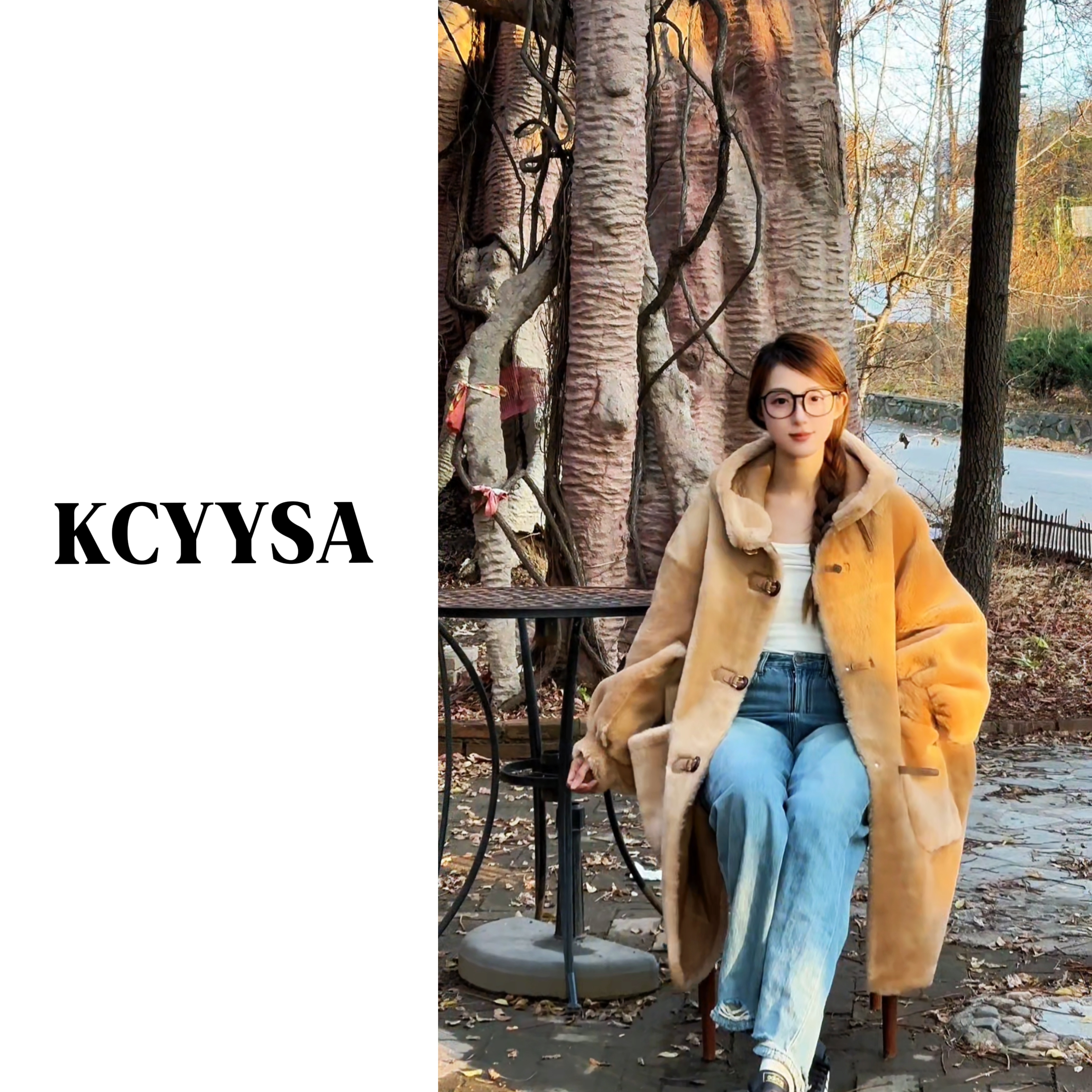  2025新款羊毛轻奢时尚气质冬季保暖连帽中长款皮毛  KSE11266CB