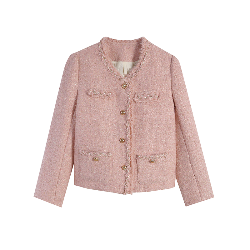 【五季家大码】冬季小香风气质名媛保暖粉色外套WP10395