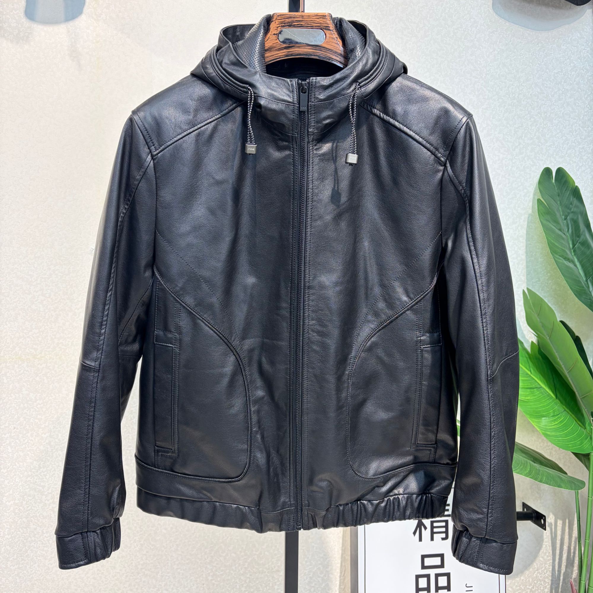 牛皮连帽羽绒内胆（可以脱卸）男士高端休闲皮衣