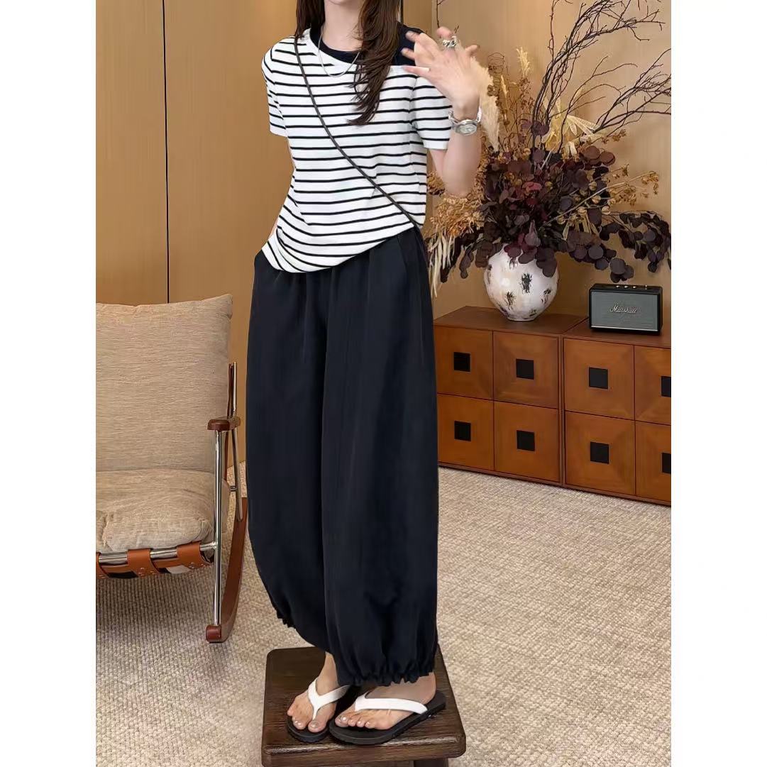 小静静一会【捏褶剪裁休闲裤】2025夏款设计感宽松九分裤 2507C3778