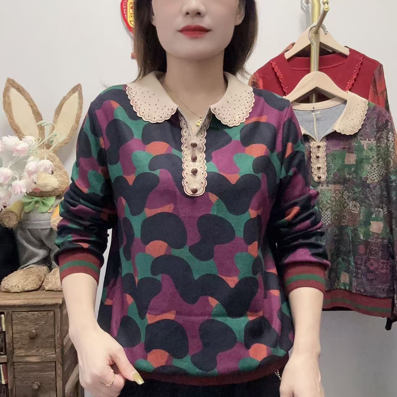 【丽姐家】秋季新款妈妈装长袖常规款小衫中老年女装显瘦妈妈装上衣