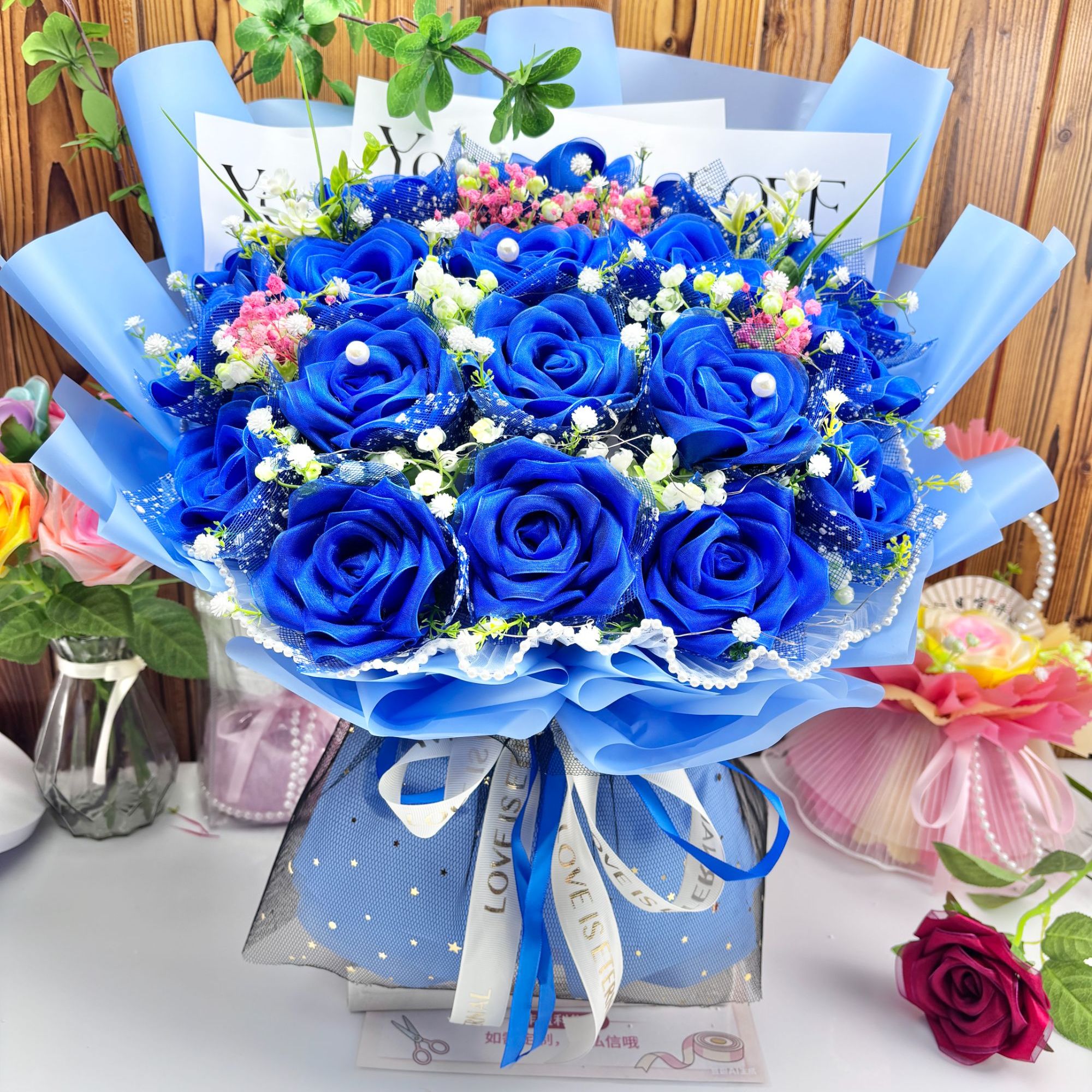 【爱心手工】定制成品丝带永生玫瑰花  生日节日定制【不支持退货】