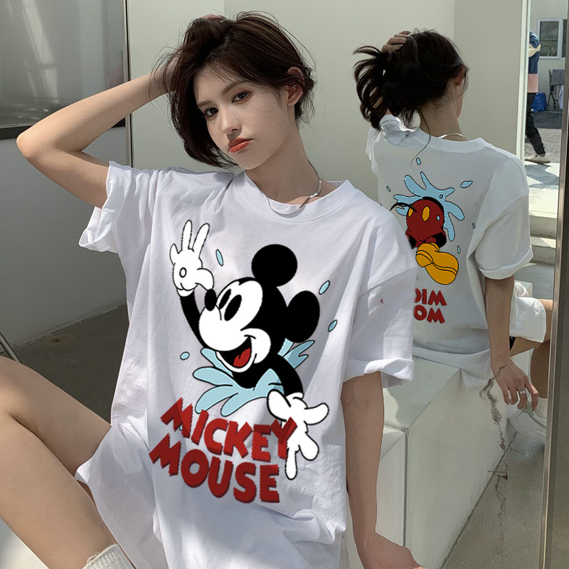 港味ins米奇前后图案潮牌百搭t恤上衣洋气女装纯棉短袖情侣装半袖