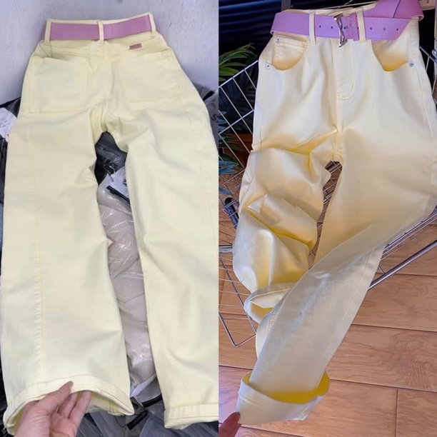 6801S无腰带彩色弹力显瘦窄版直筒裤