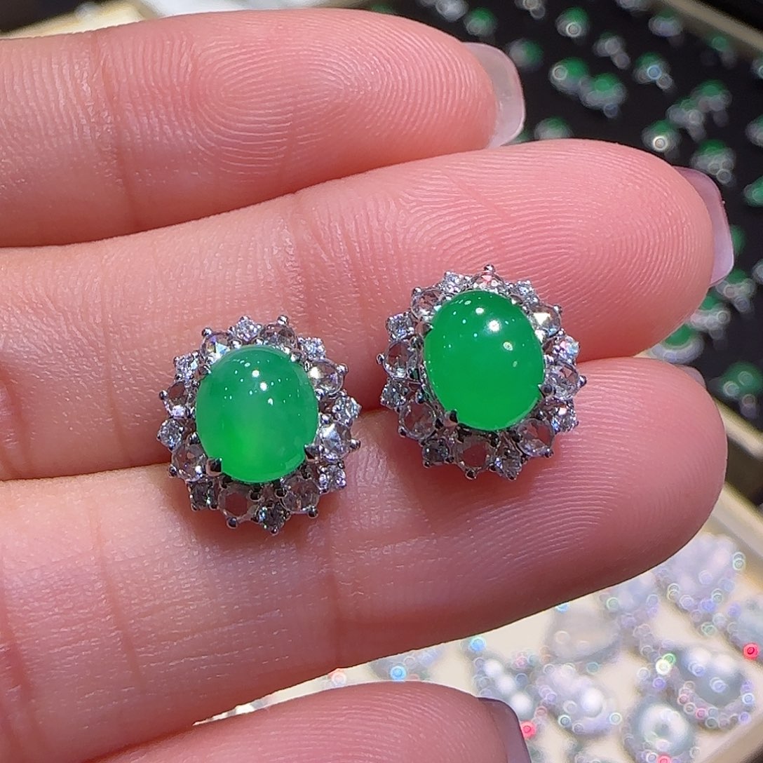 翡翠耳钉18K金镶嵌戒指