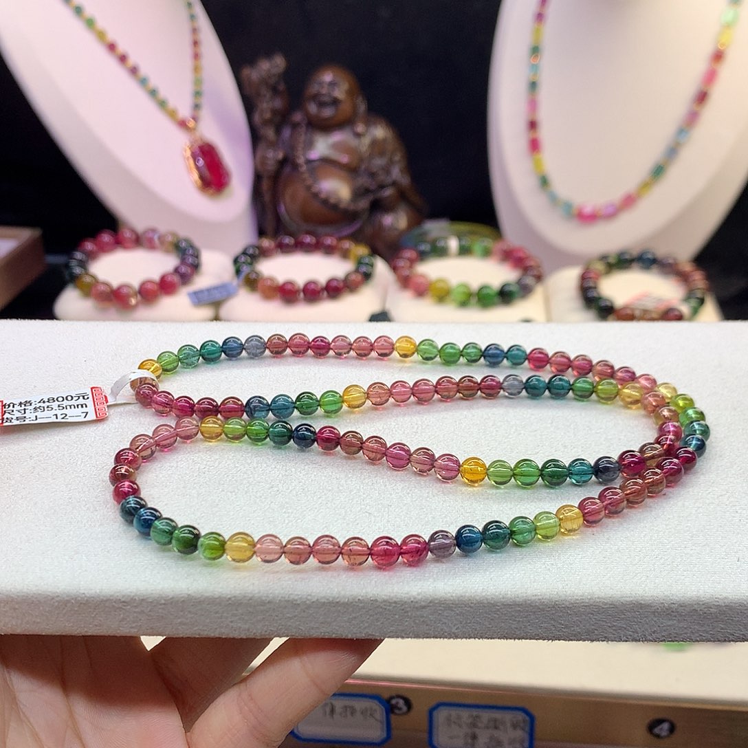 咖***糖未镶嵌碧玺手串5.5/老矿彩虹。