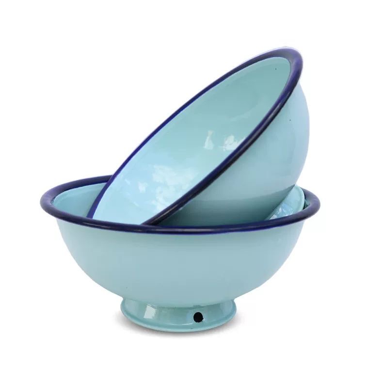 13公分老式搪瓷湖兰高脚碗2个