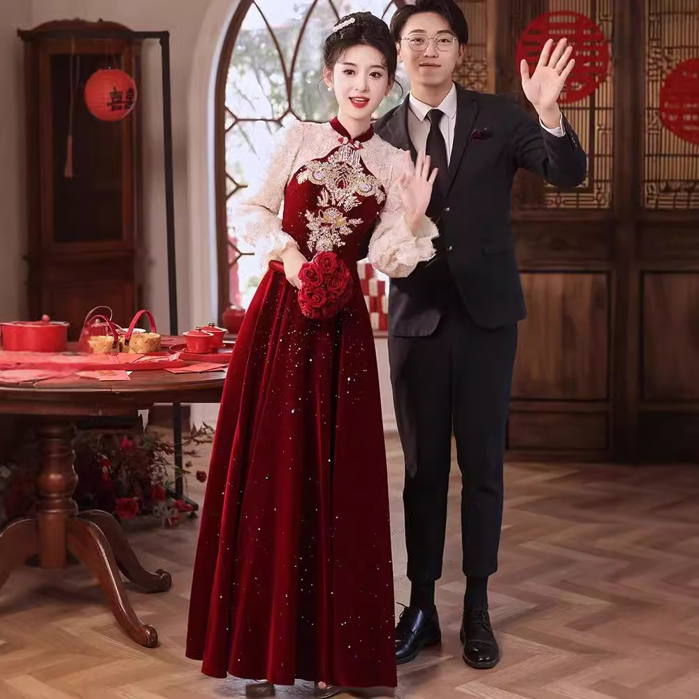 新中式改良旗袍敬酒服2025新款新娘结婚气质百搭长款红色婚服订婚