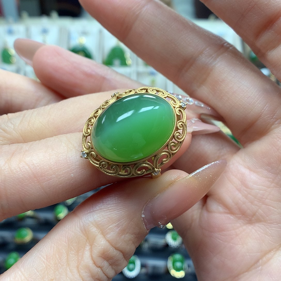 和田玉戒指18K金镶嵌1418