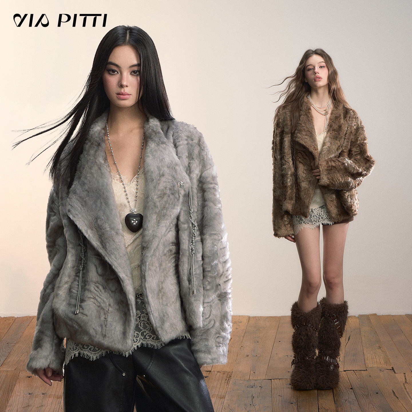 ViaPitti 人造皮草 【达人专属】重磅压纹定制翻领皮草外套VIADC598