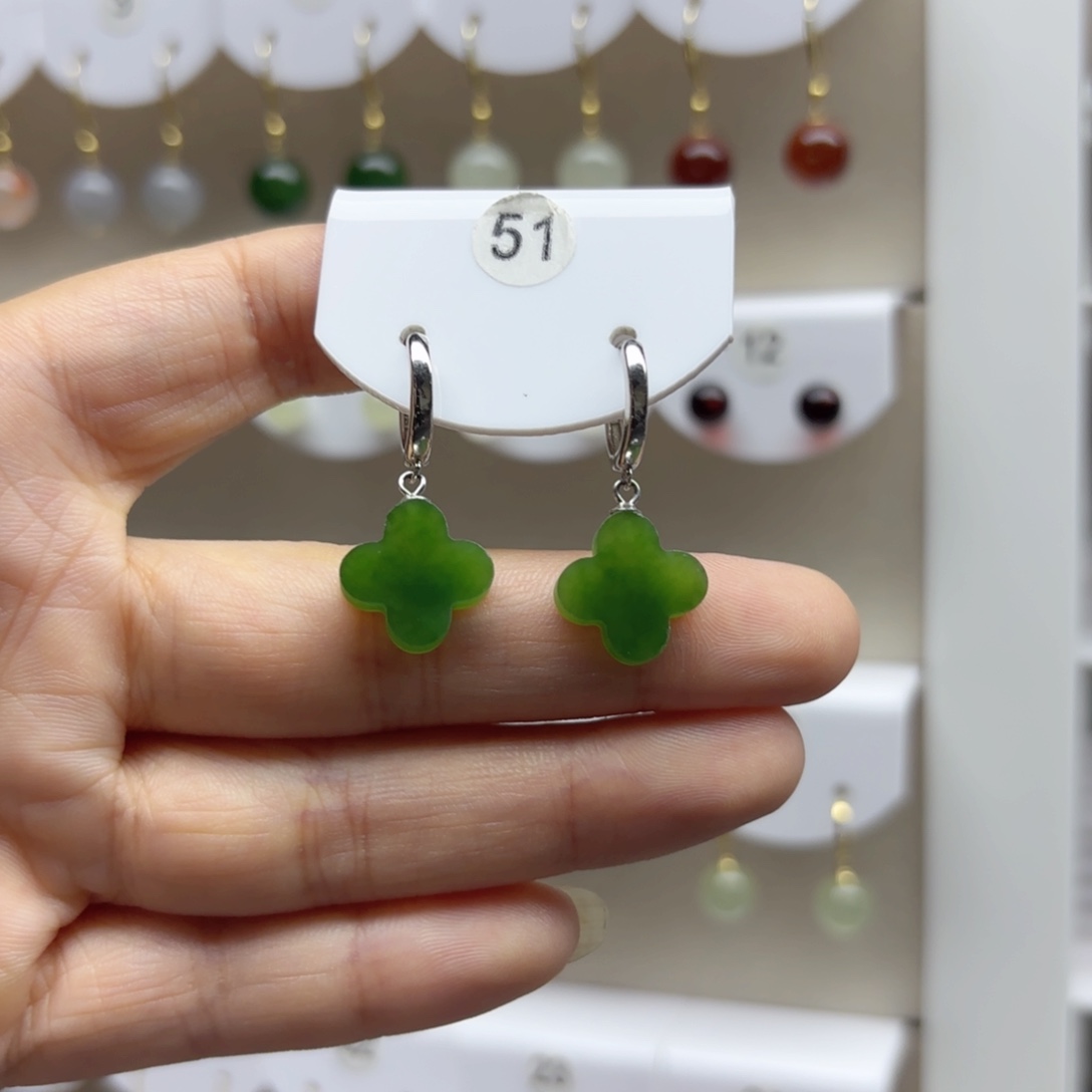 和田玉银S925镶嵌耳饰