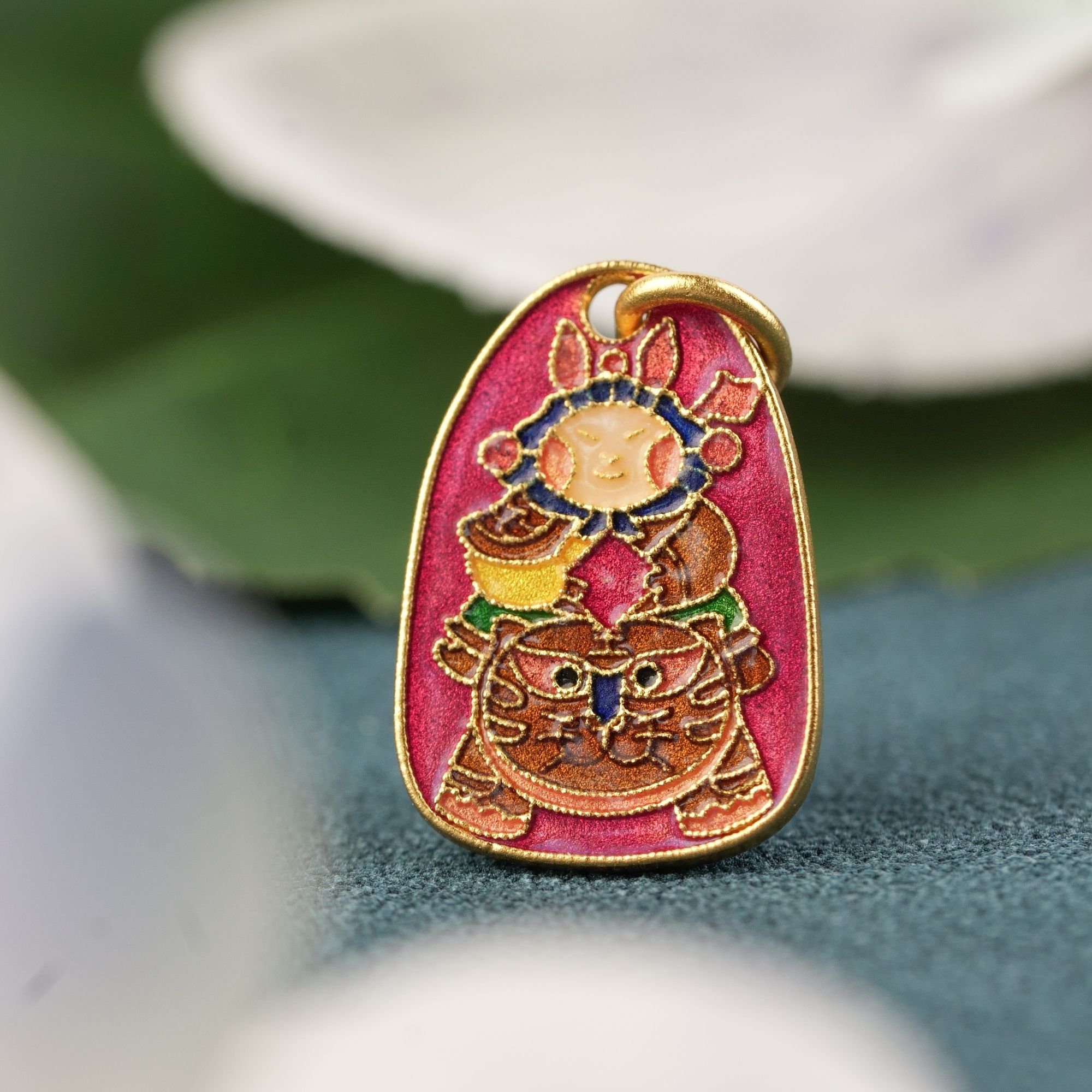 汕溏珠宝 黄金骑虎兔爷烧蓝吊坠约卡高18.9宽13.1 兔爷 工98 