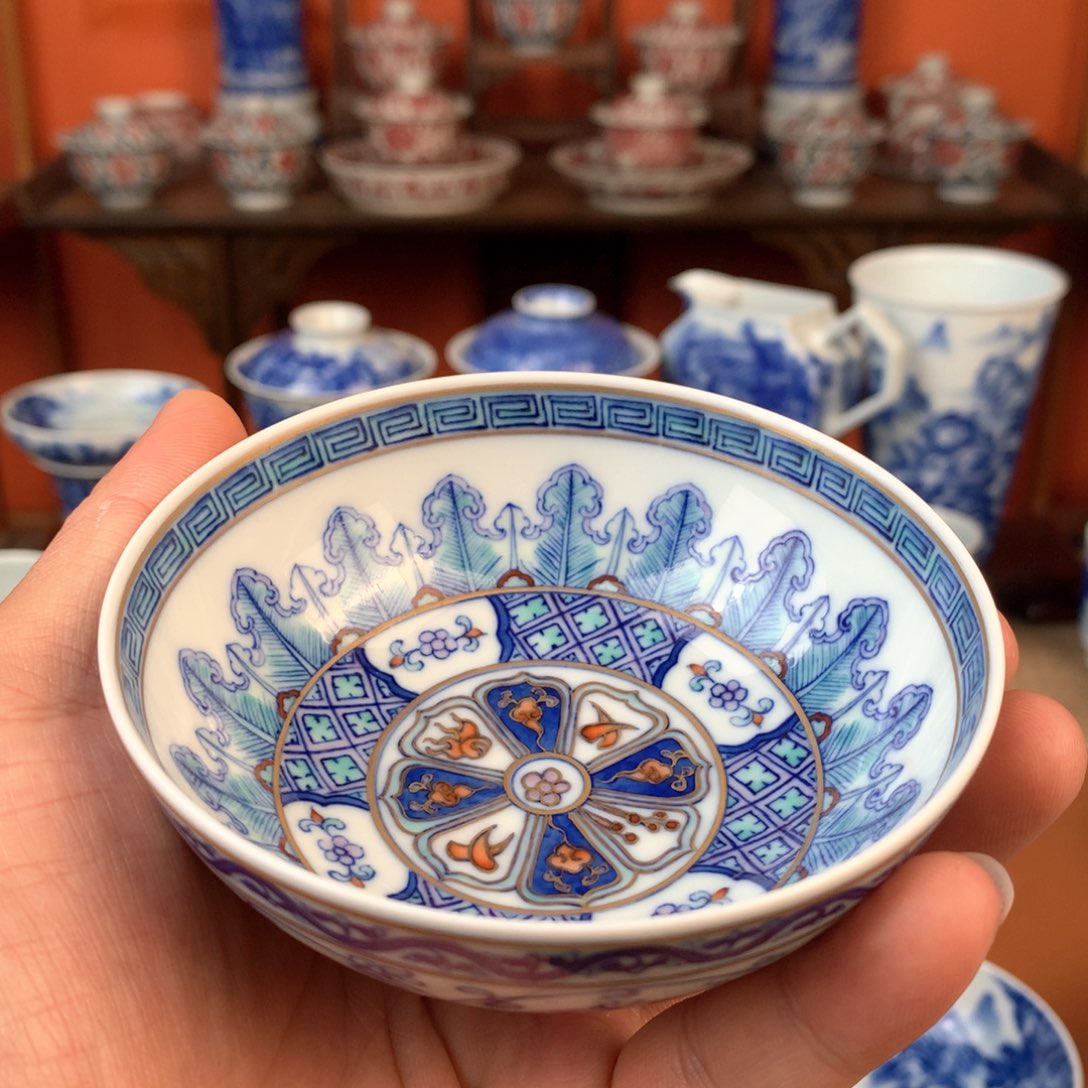 斗彩主人杯手工手绘