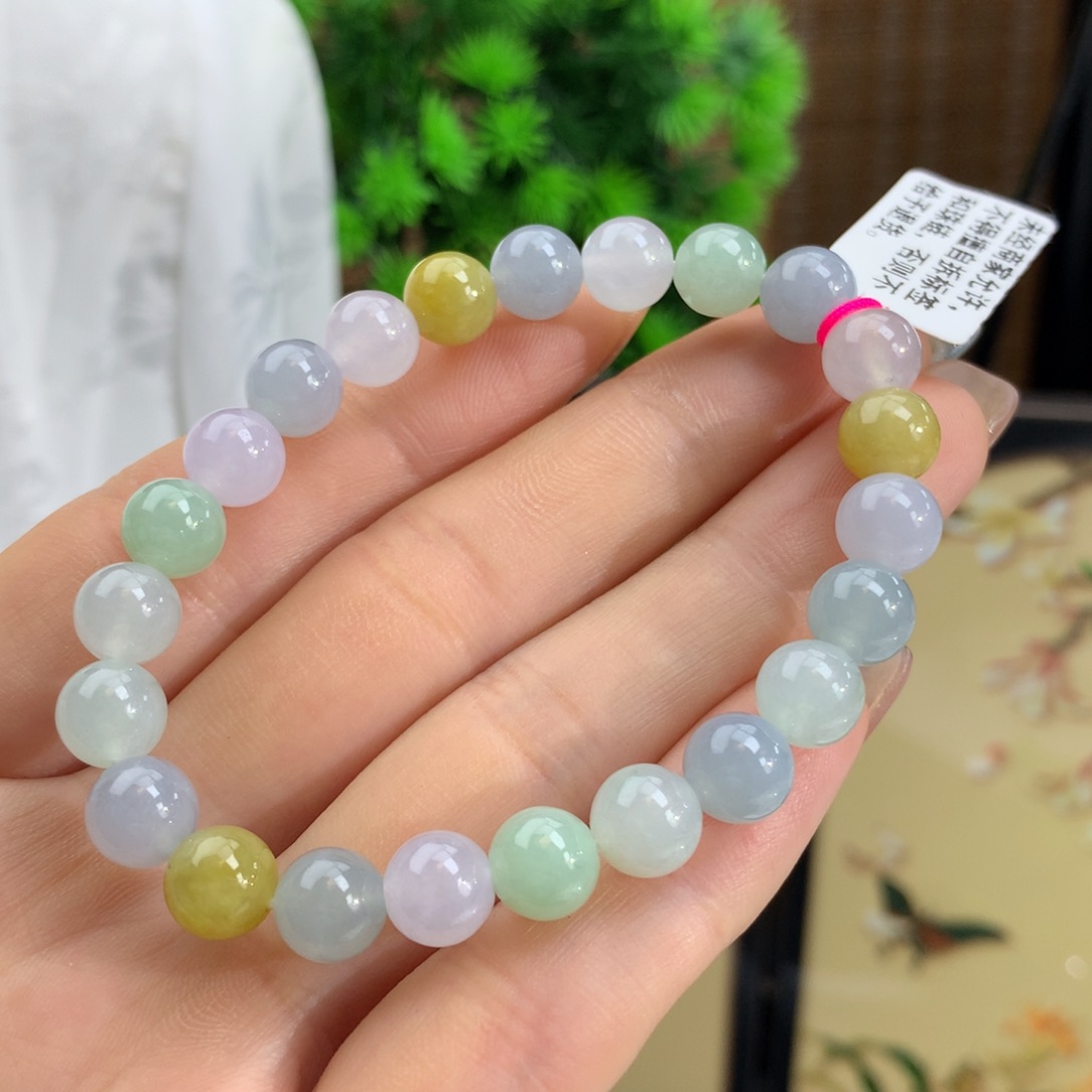 翡翠手链未镶嵌冰胶多宝手链卡8m m