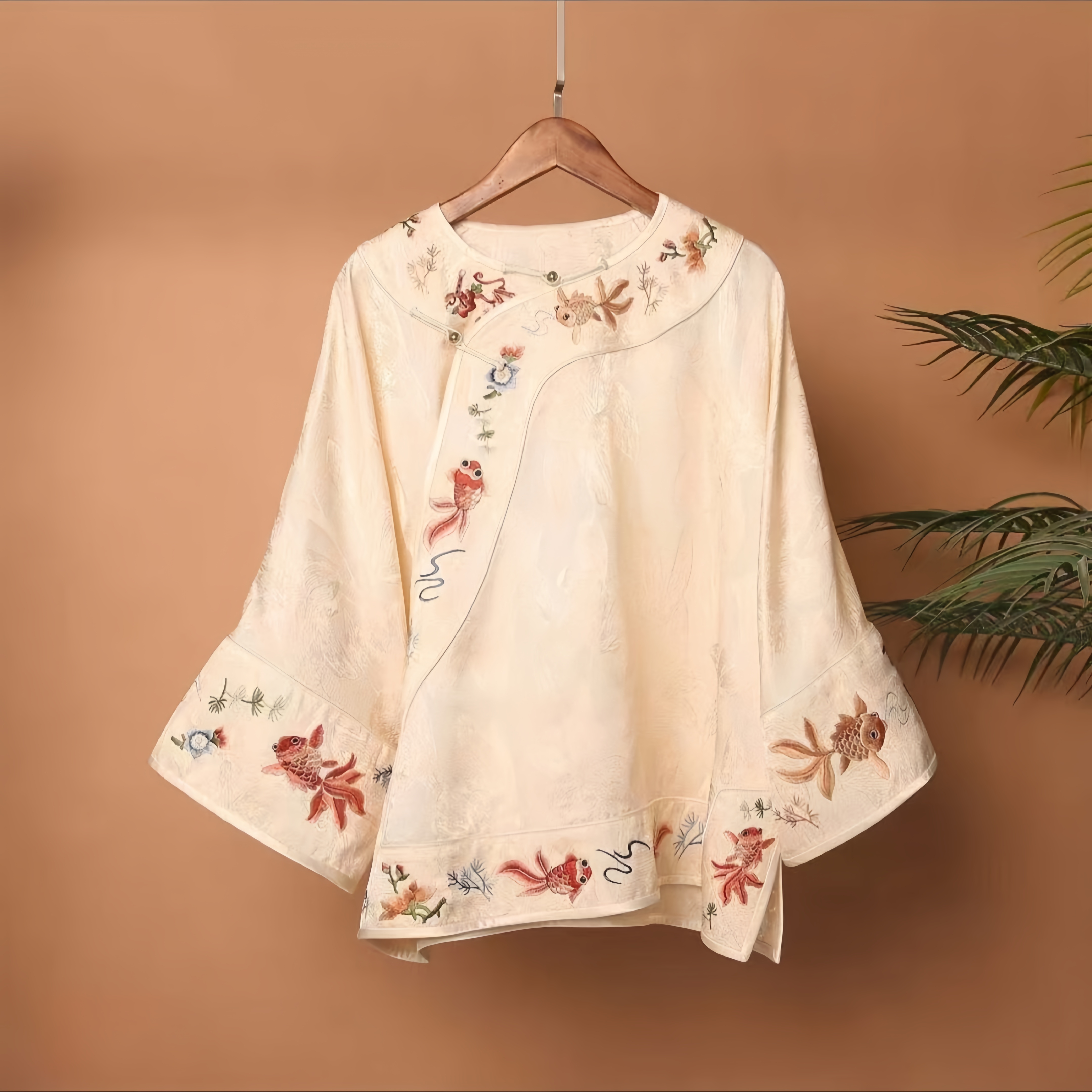 【赋予】新中式国风刺绣拼接立领衬衫女春秋款高级感气质衬衣女上衣