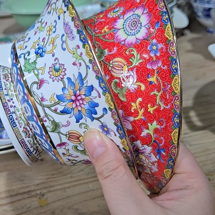 瓷片珐琅彩6寸2个金标马蹄面碗66666