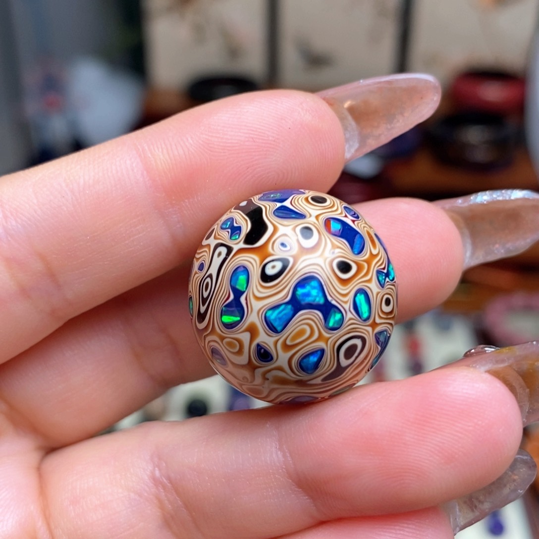 大漆22mm犀皮纹精品单珠