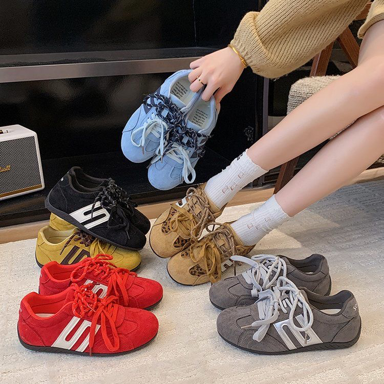 德训鞋2025秋季新款网红休闲运动百搭时尚复古平底系带小众拼色