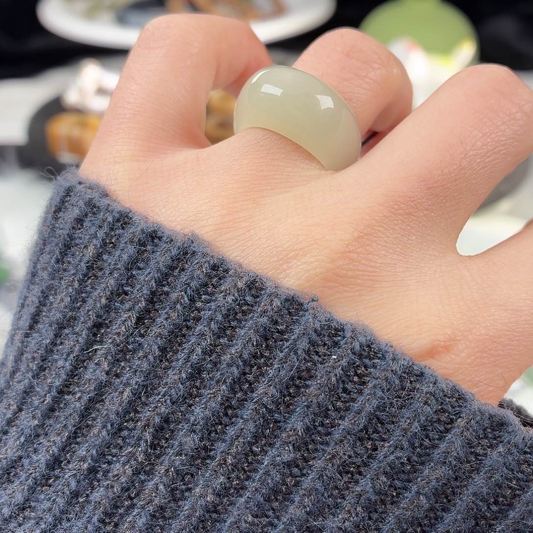 和田玉未镶嵌戒指S89浅晴馒头17.2