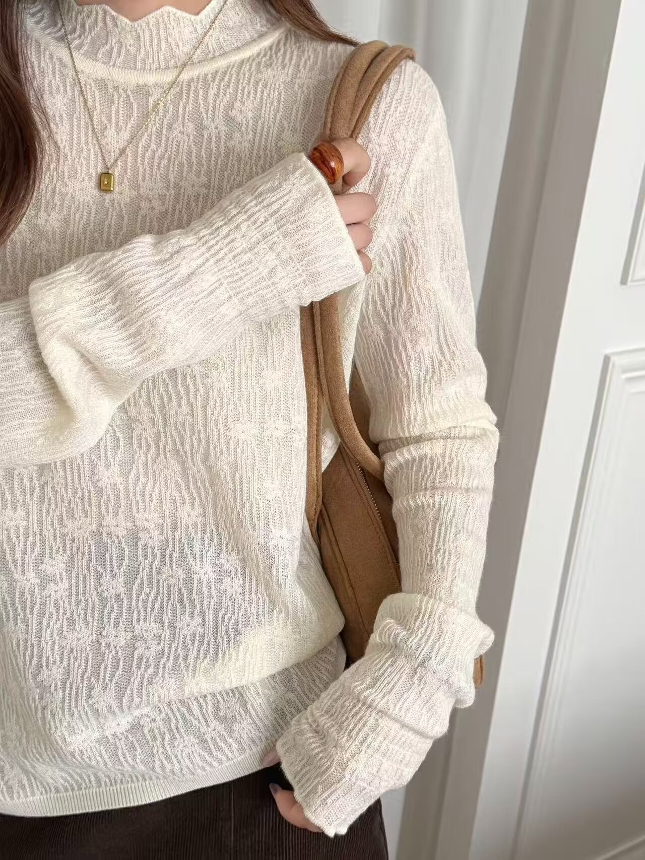 微胖大码女装秋冬新款半高领柔软洋气打底衫温柔千金风提花上衣