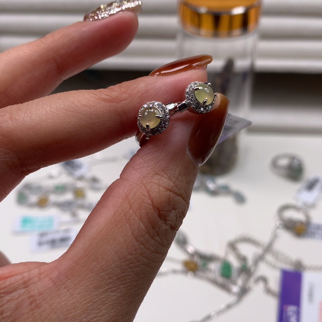 翡翠银S925镶嵌耳饰耳钉