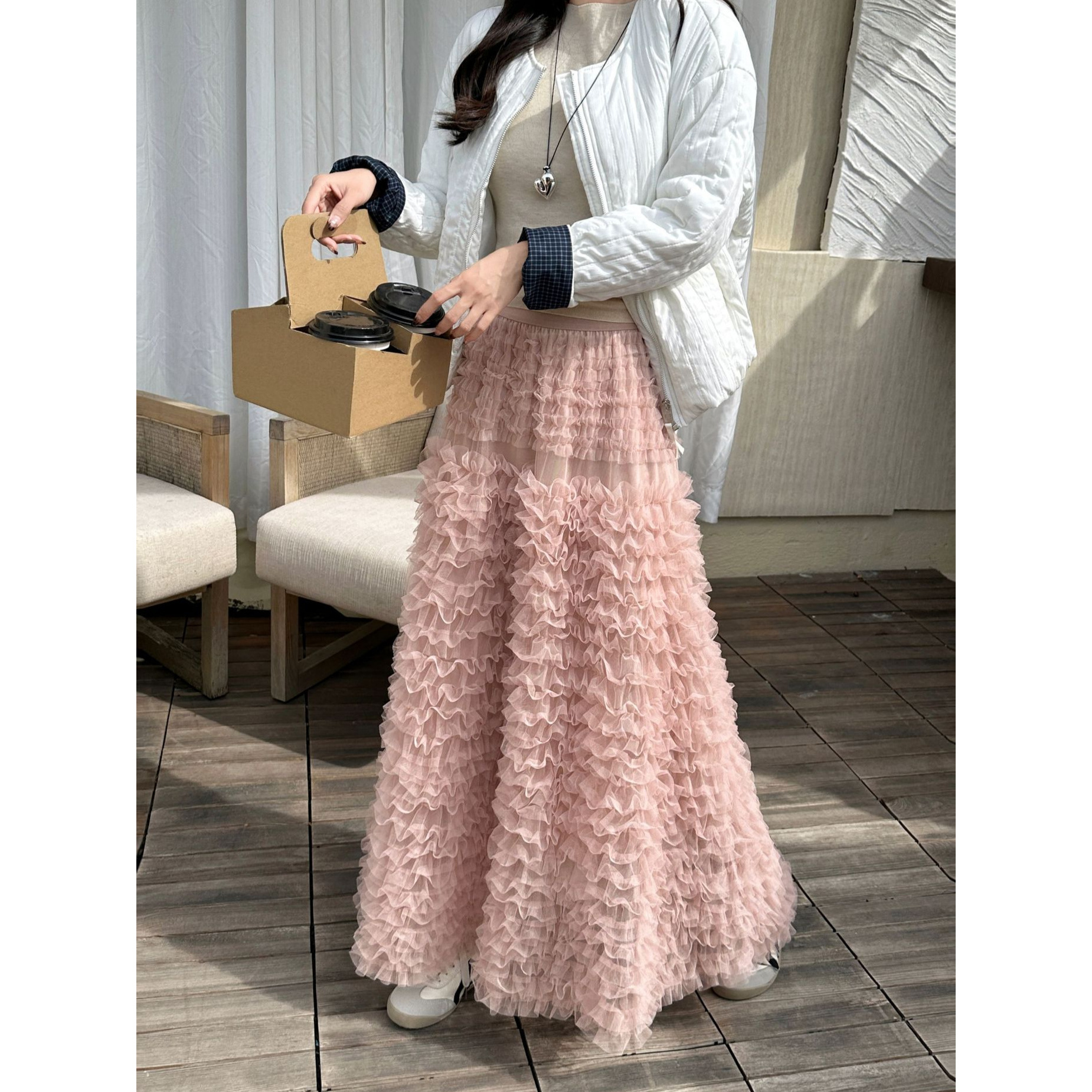 网纱裙半身裙女高腰中长款仙女裙2026新款多层蛋糕裙蓬蓬裙A字裙