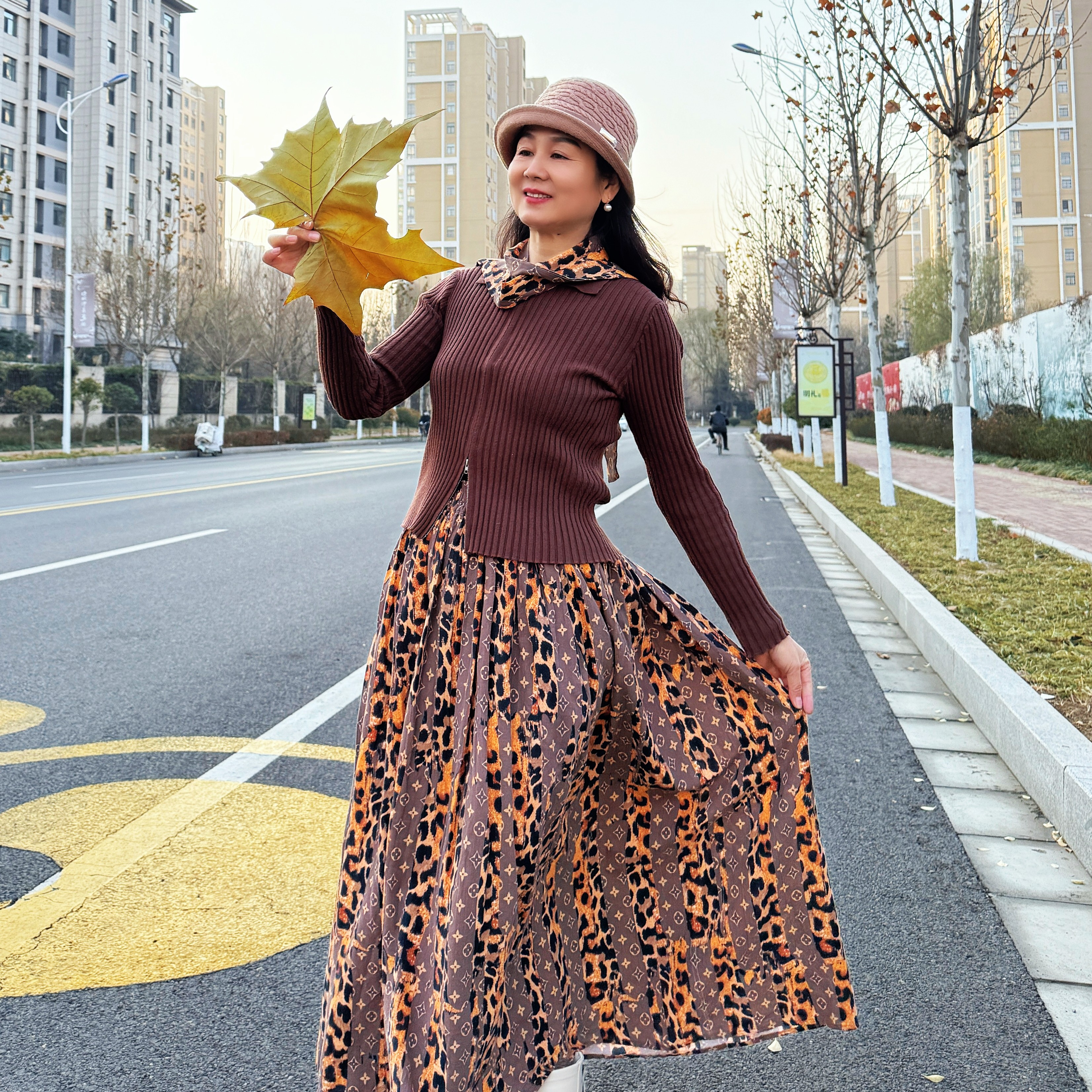 【花裙系-梧桐叶雨】【半身裙】新款复古印花高腰松紧大摆中长款裙子