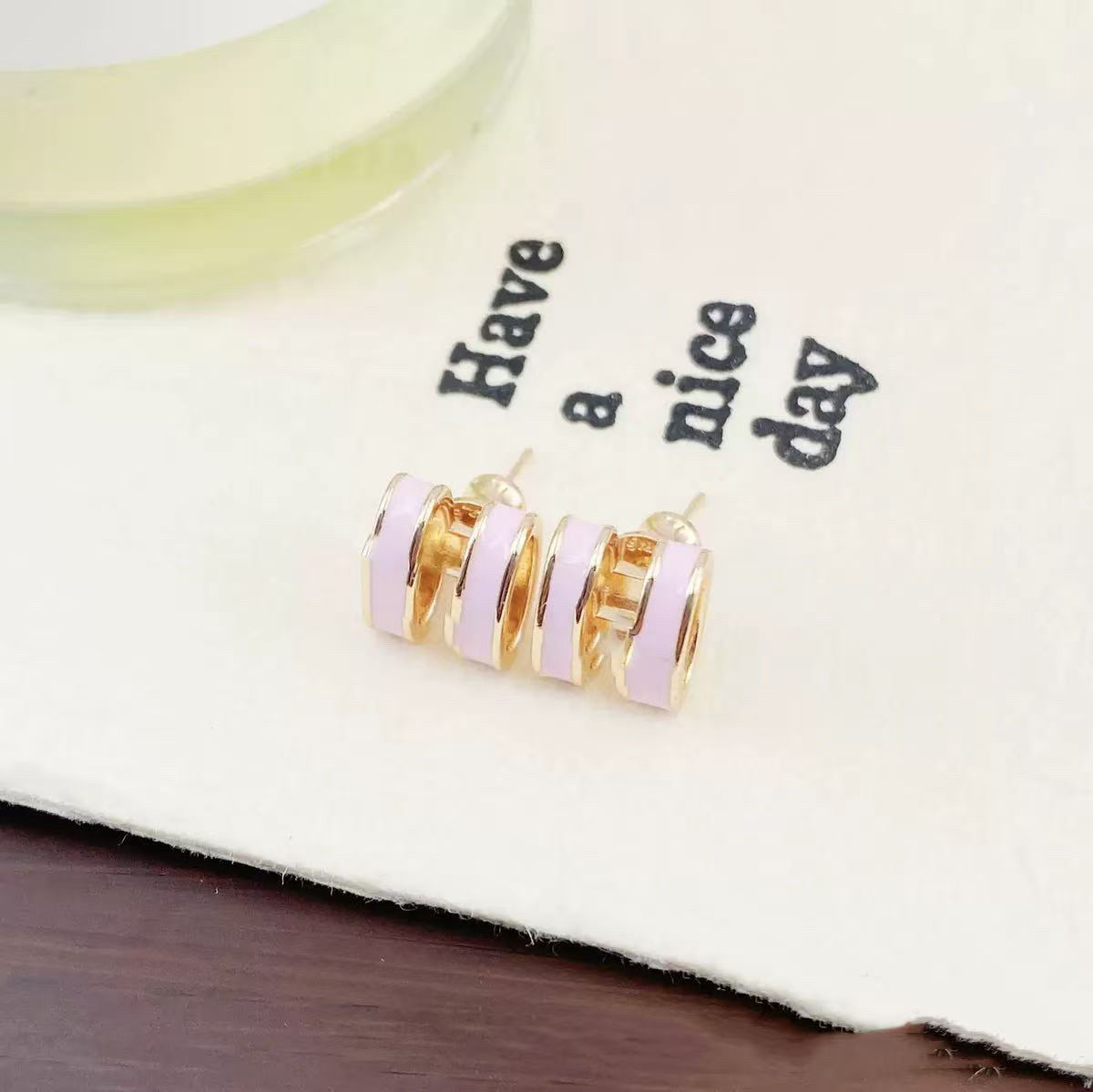 铜合金珐琅耳饰 甜美小粉耳饰669