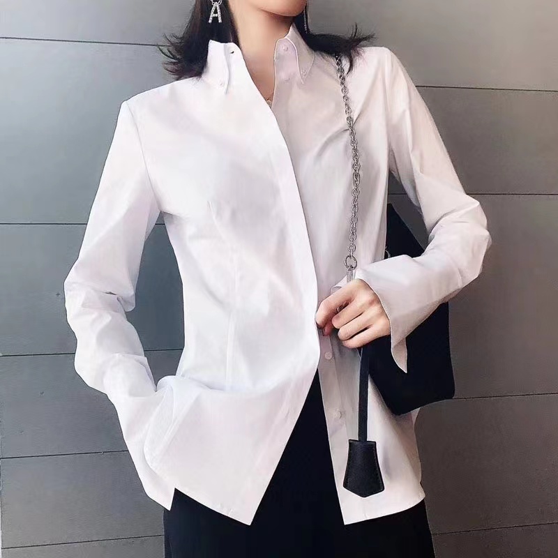 【AMSSGIRD】秋季新款百搭修身纯色职业衬衫珍珠扣长袖衬衣5300614