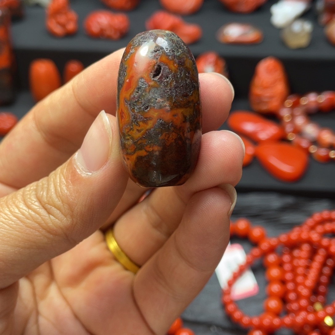 南红玛瑙未镶嵌桶珠阿东寨战国红勒子桶珠18.8g