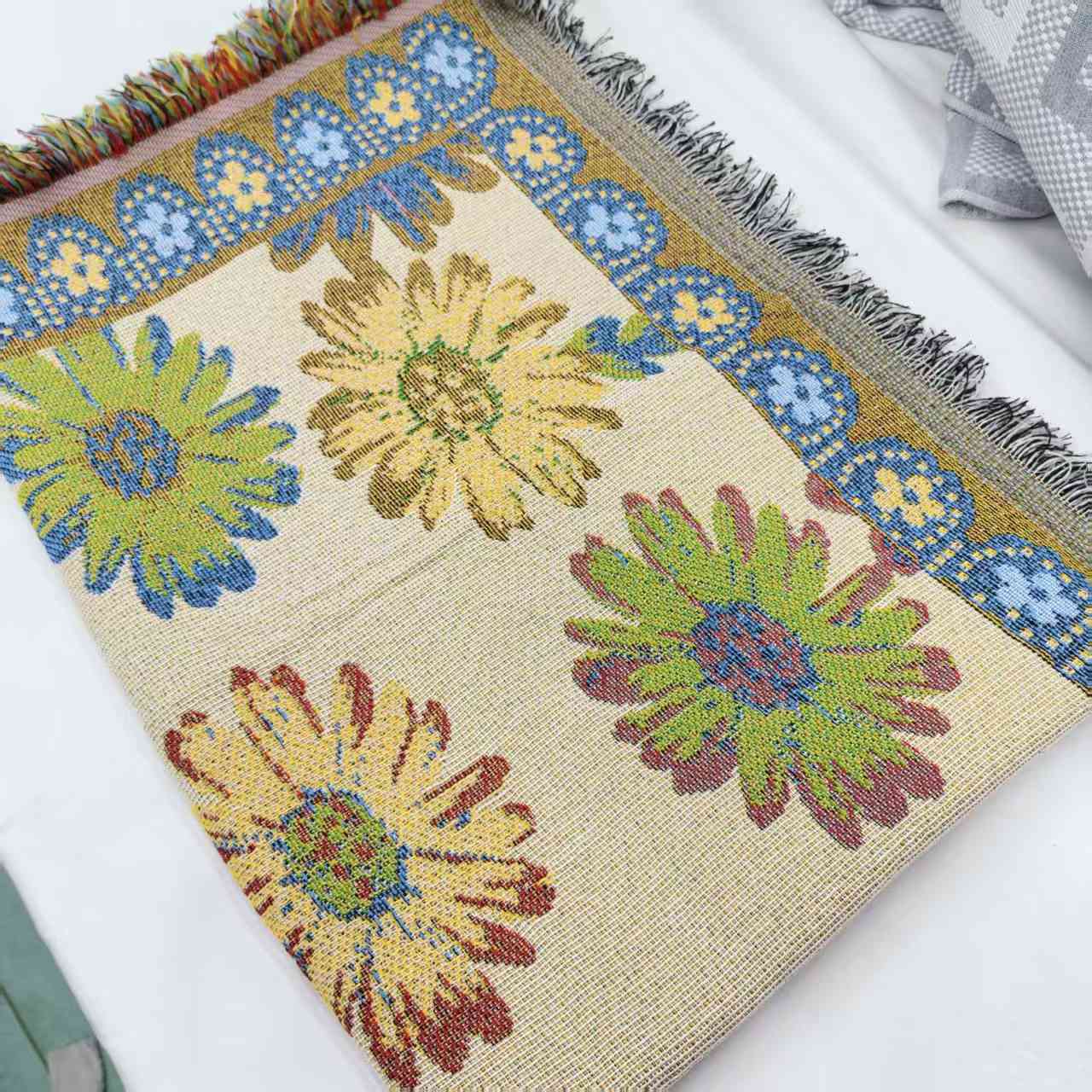 【沙发盖巾】<七彩太阳花>85X235cm<±5cm 含流苏边尺寸>简约沙发垫