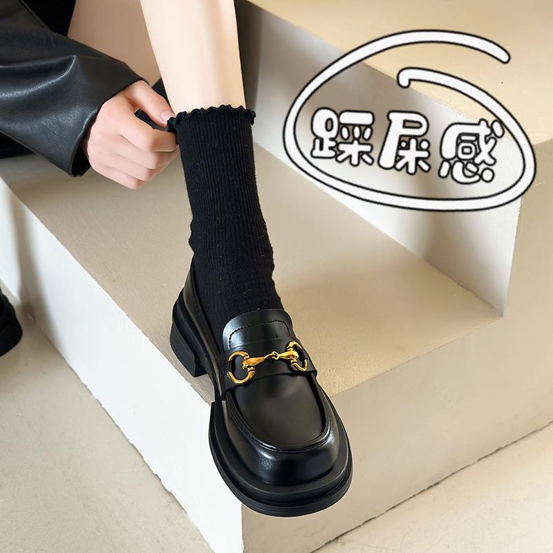 踩屎感厚底乐福鞋女2025新款春季一脚蹬女鞋34码英伦风法式小皮鞋