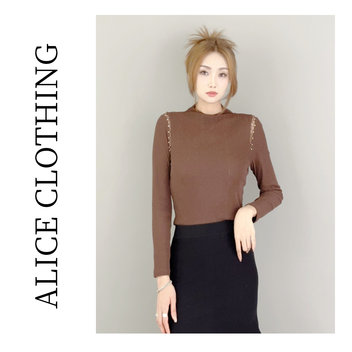 1【ALICE “复古有趣”打底衫】肩珠设计 弹力显瘦 S2134405T