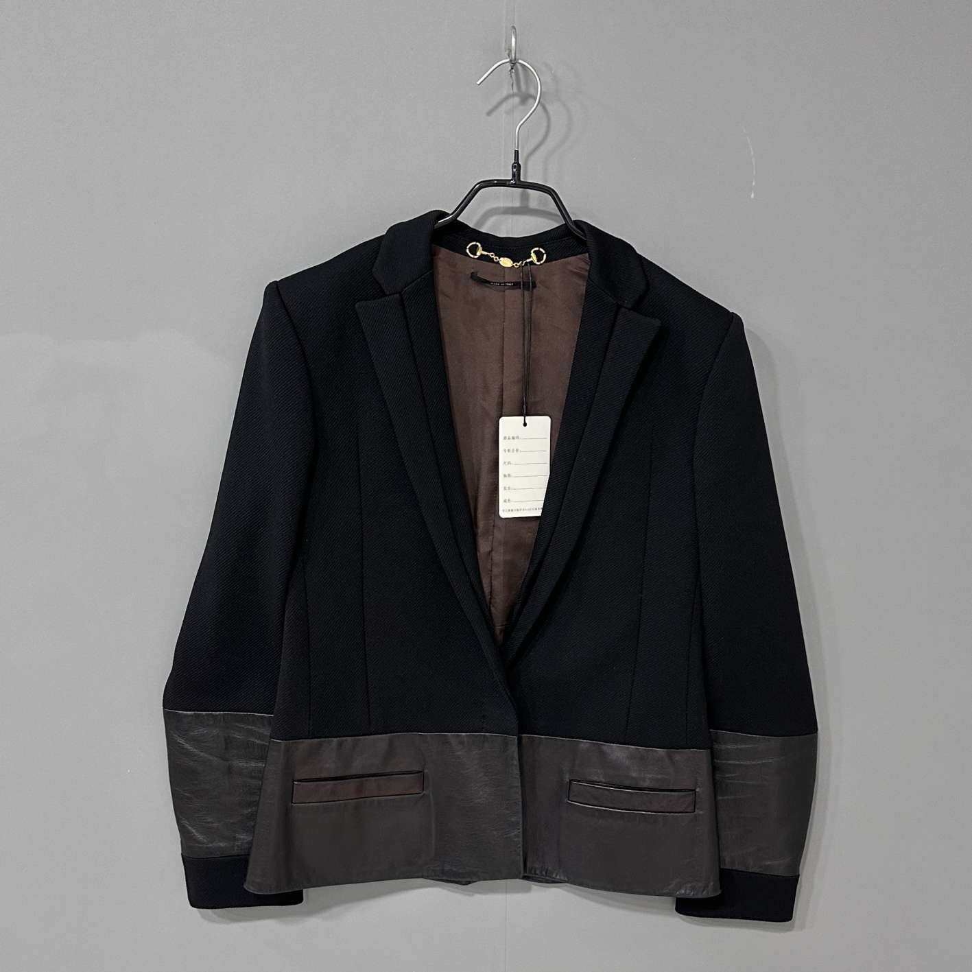 99新 GUCCI/古驰 黑色拼皮西装外套/40码/96779
