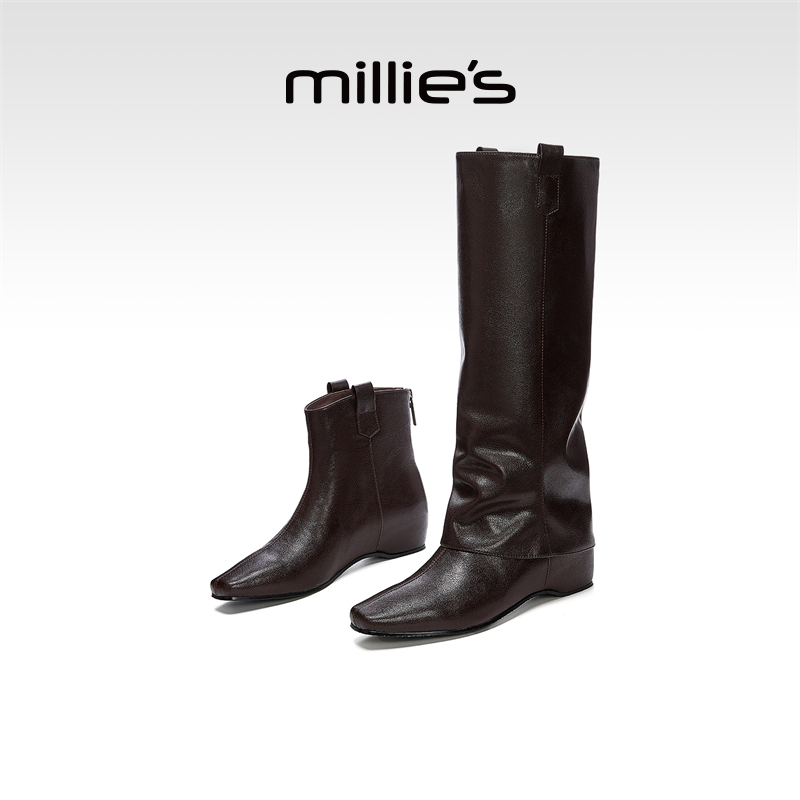 妙丽时装靴英伦风厚底长筒靴时尚高筒靴中筒骑士过膝