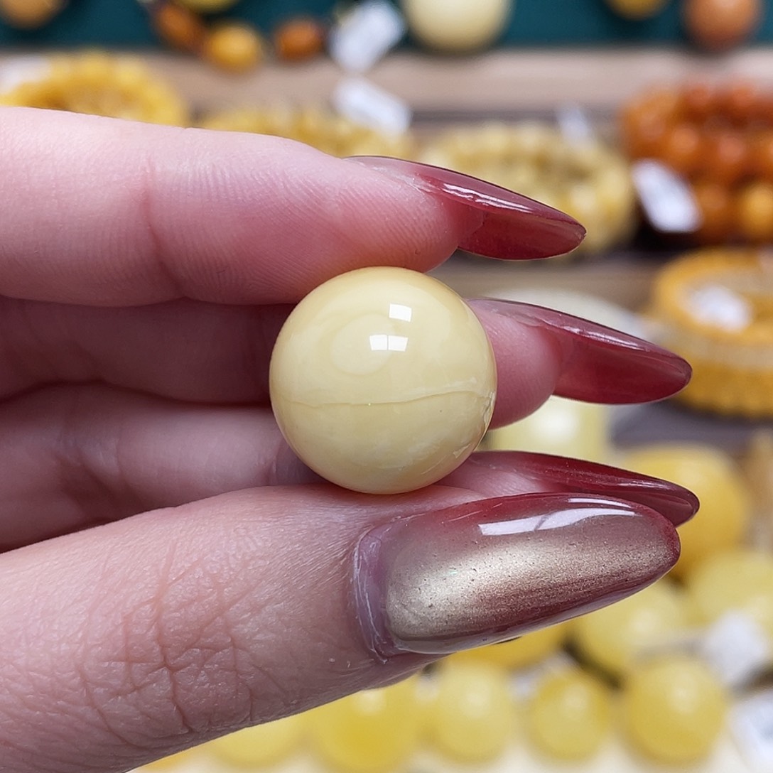 蜜蜡未镶嵌珠宝奇石退*退16.9mm圆珠 瑕