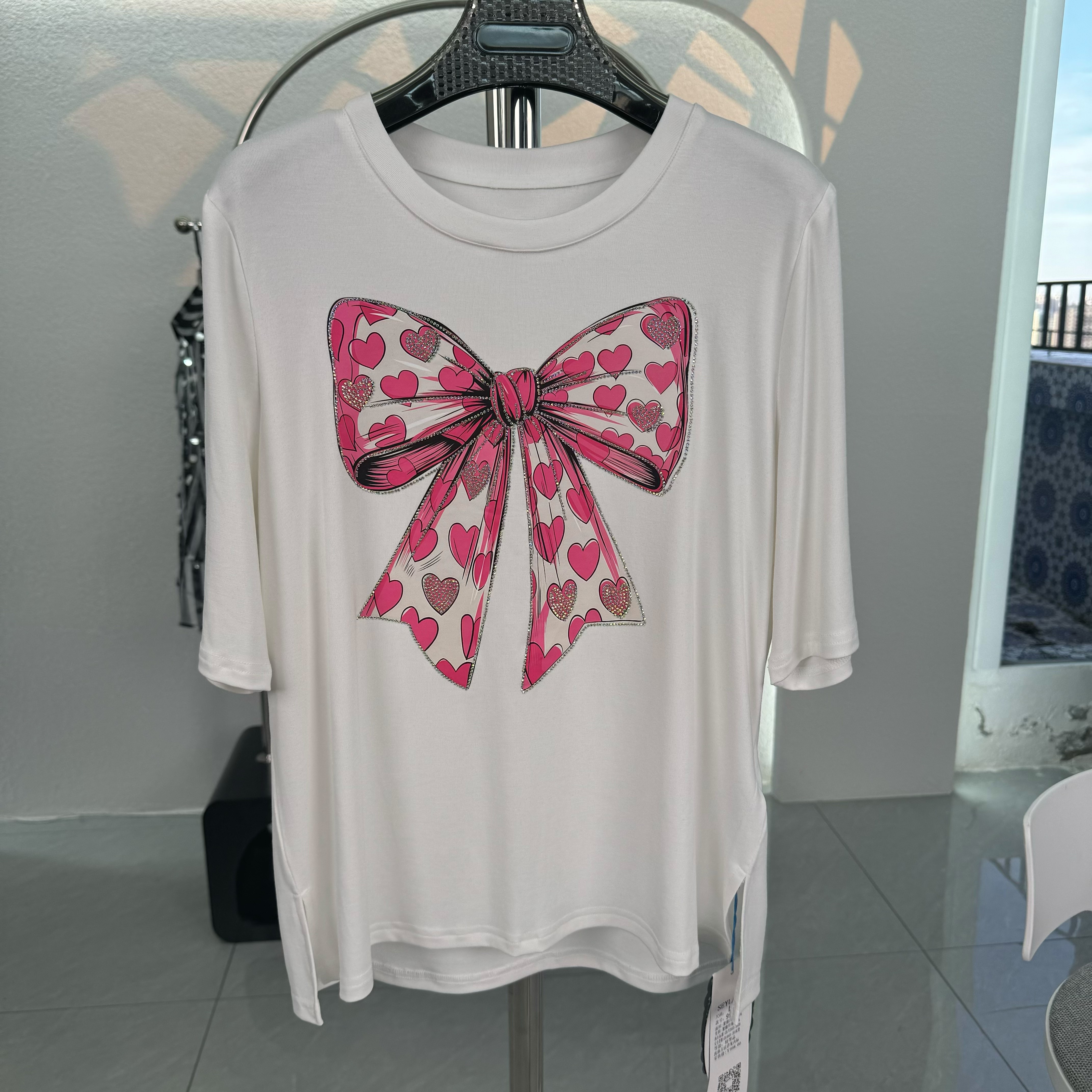 刺绣时尚常规圆领休闲风印花T恤重工潮流女彩绘白色