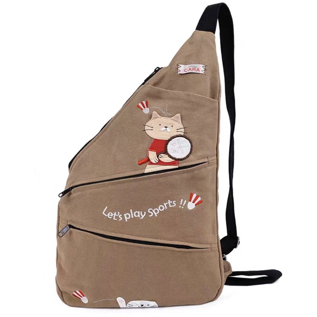 猫咪羽毛球斜挎包卡拉猫小众网球运动斜背包帆布包轻便健身登山包
