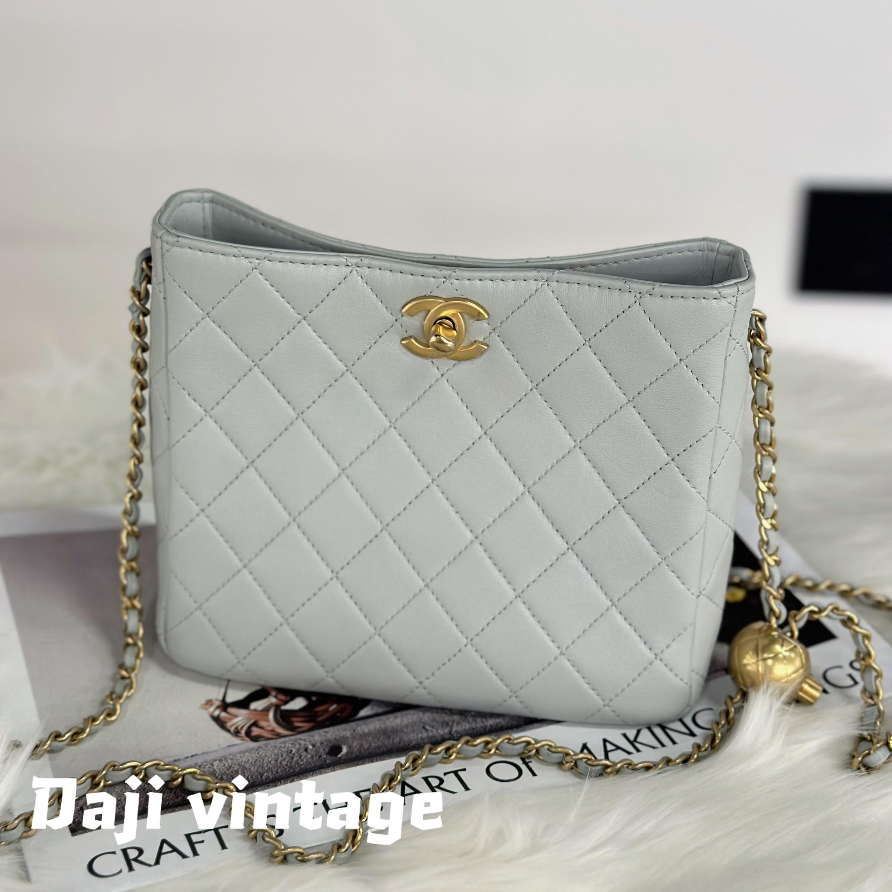 95新 Chanel/香奈儿 大吉中古3/香奈儿灰金金球hobo嬉皮斜挎包