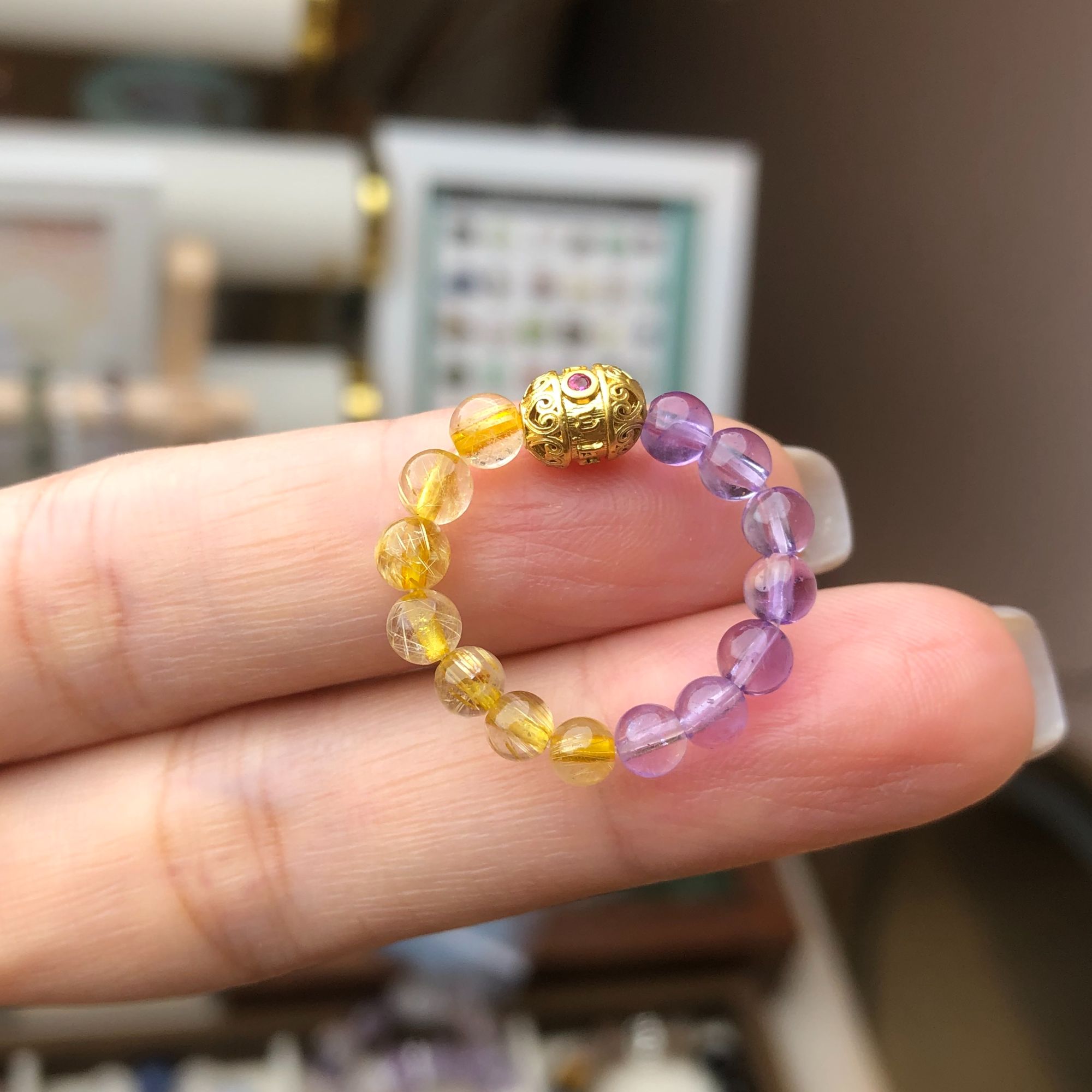 原创设计·金发晶&紫水晶戒指·天然水晶戒指（多样性发货）