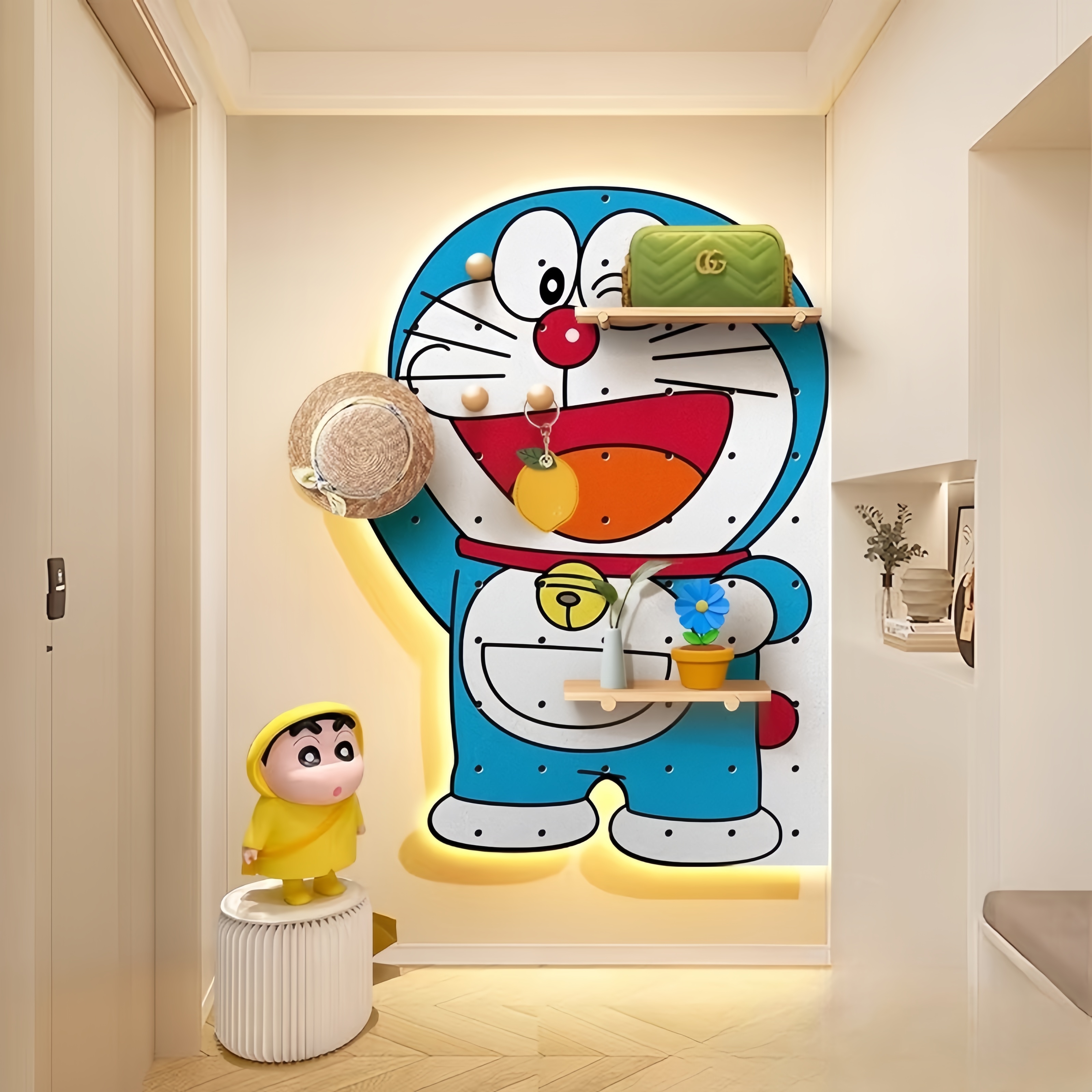 收纳【洞洞板+差价链接】装饰家用玄关墙面装饰板木质置物置物架