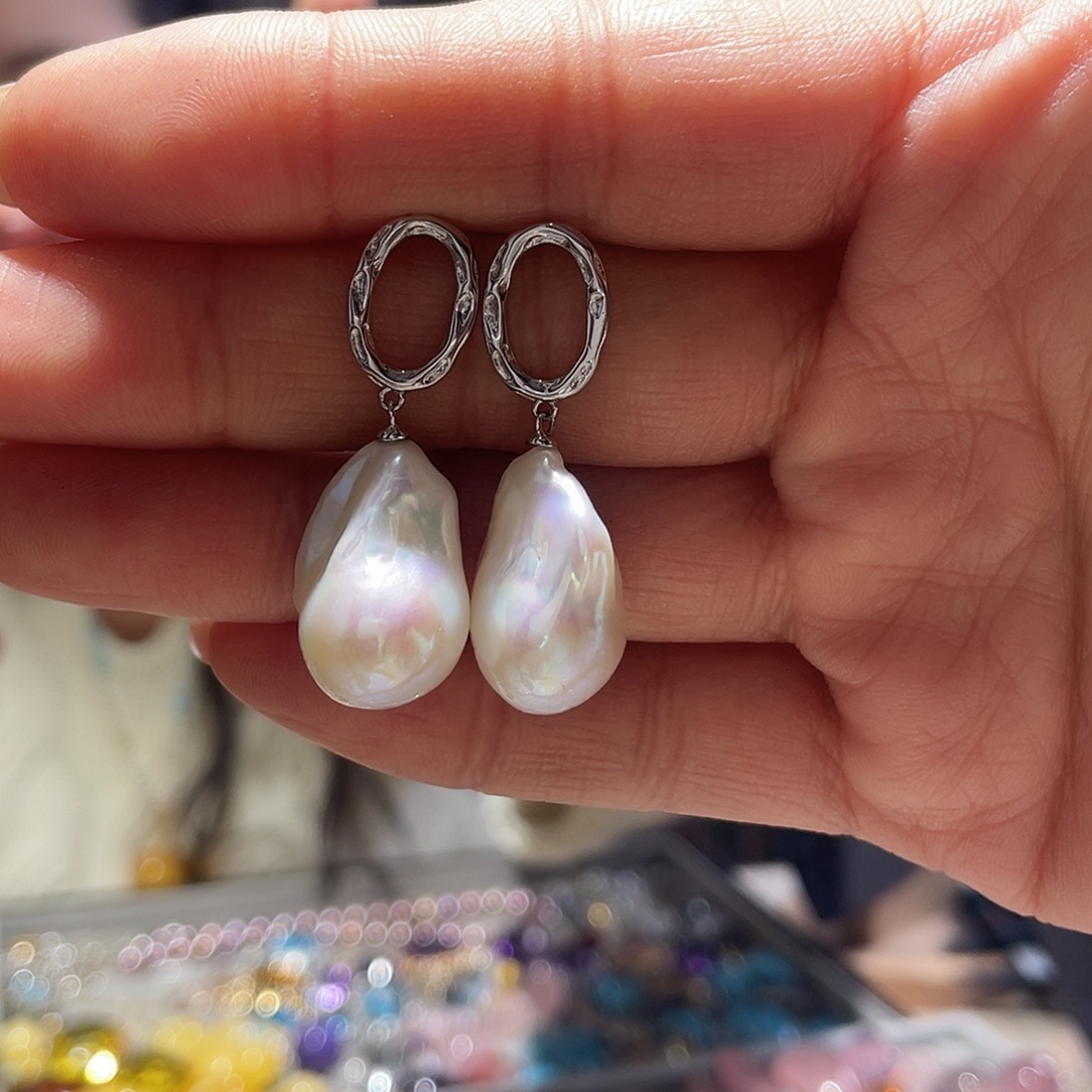 银S925镶嵌耳饰淡水珍珠原创