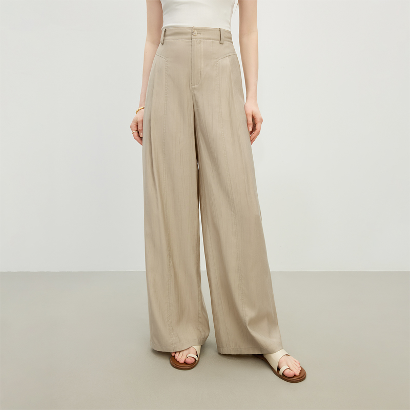 范思蓝恩松弛感百搭垂感休闲裤2025新款高腰通勤直筒裤25FS12499